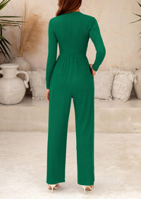 Casual Long Sleeve Mock Neck Wide Leg Jumpsuits