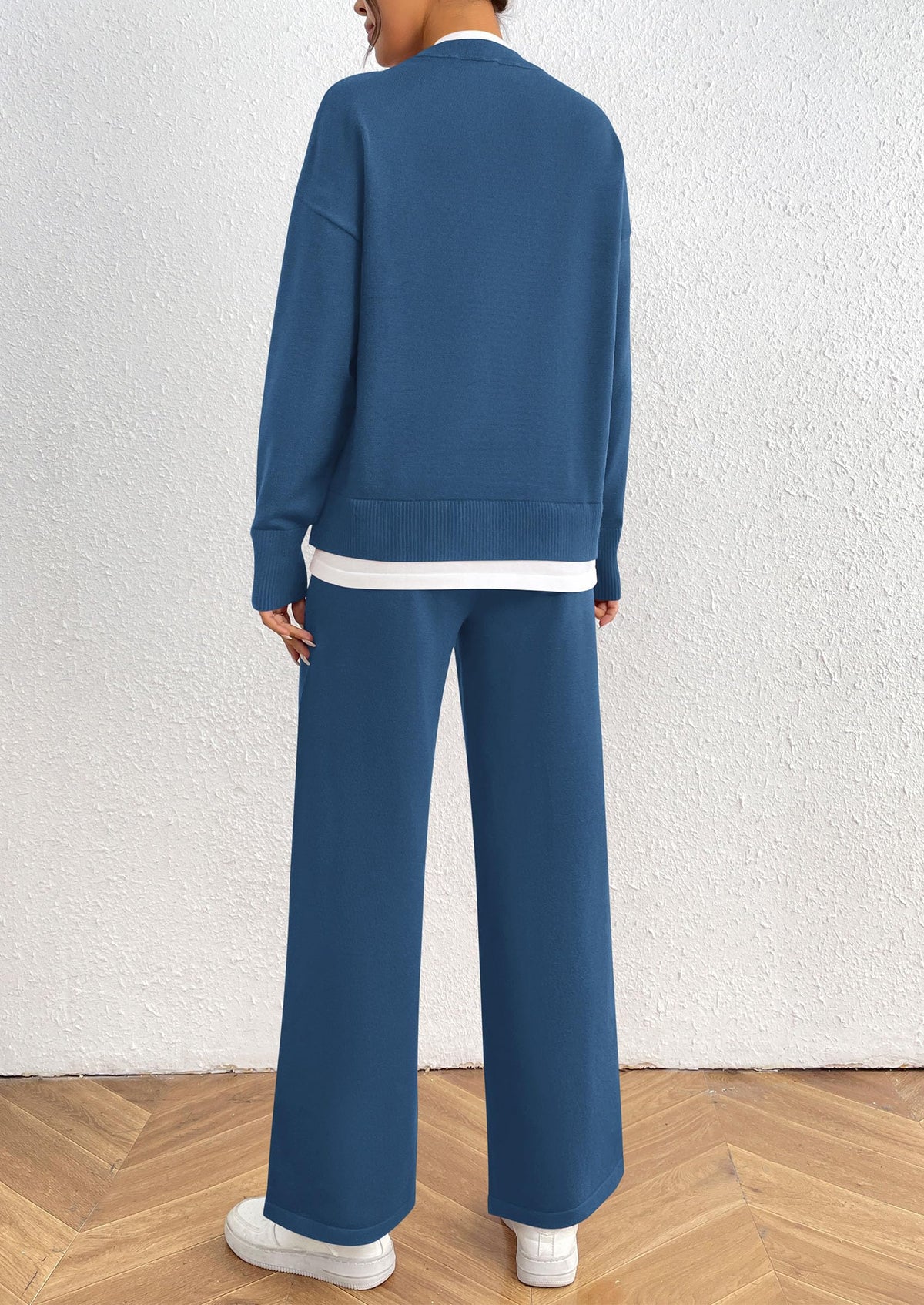 Long Sleeve Pullover Sweater Wide Leg Pants Two Piece Lounge Sets