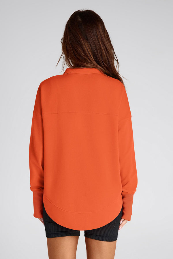 Long Sleeve V Neck Loose Fit Casual Button Up Sweatshirts