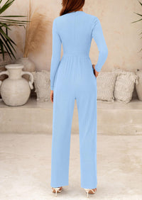 Casual Long Sleeve Mock Neck Wide Leg Jumpsuits