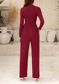 Casual Long Sleeve Mock Neck Wide Leg Jumpsuits