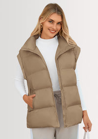 PRETTYGARDEN Women's Puffer Vest Fall Casual Stand Collar Lightweight Sleeveless Zip Up Padded Jackets Outerwear