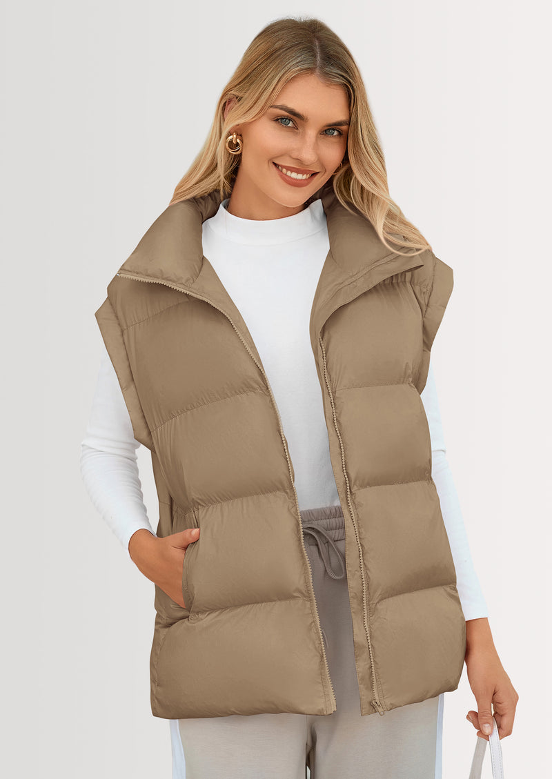 PRETTYGARDEN Women's Puffer Vest Fall Casual Stand Collar Lightweight Sleeveless Zip Up Padded Jackets Outerwear