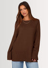 PRETTYGARDEN Women's Knit Fall Sweaters Long Sleeve Pullover Crewneck Split Hem Oversized Tunic Sweater Tops Winter Clothing