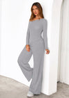 PRETTYGARDEN Casual Two Piece Sets for Women Fall Outfits Asymmetrical Off Shoulder Tops Wide Leg Pants Knit Lounge Set