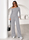 PRETTYGARDEN Casual Two Piece Sets for Women Fall Outfits Asymmetrical Off Shoulder Tops Wide Leg Pants Knit Lounge Set