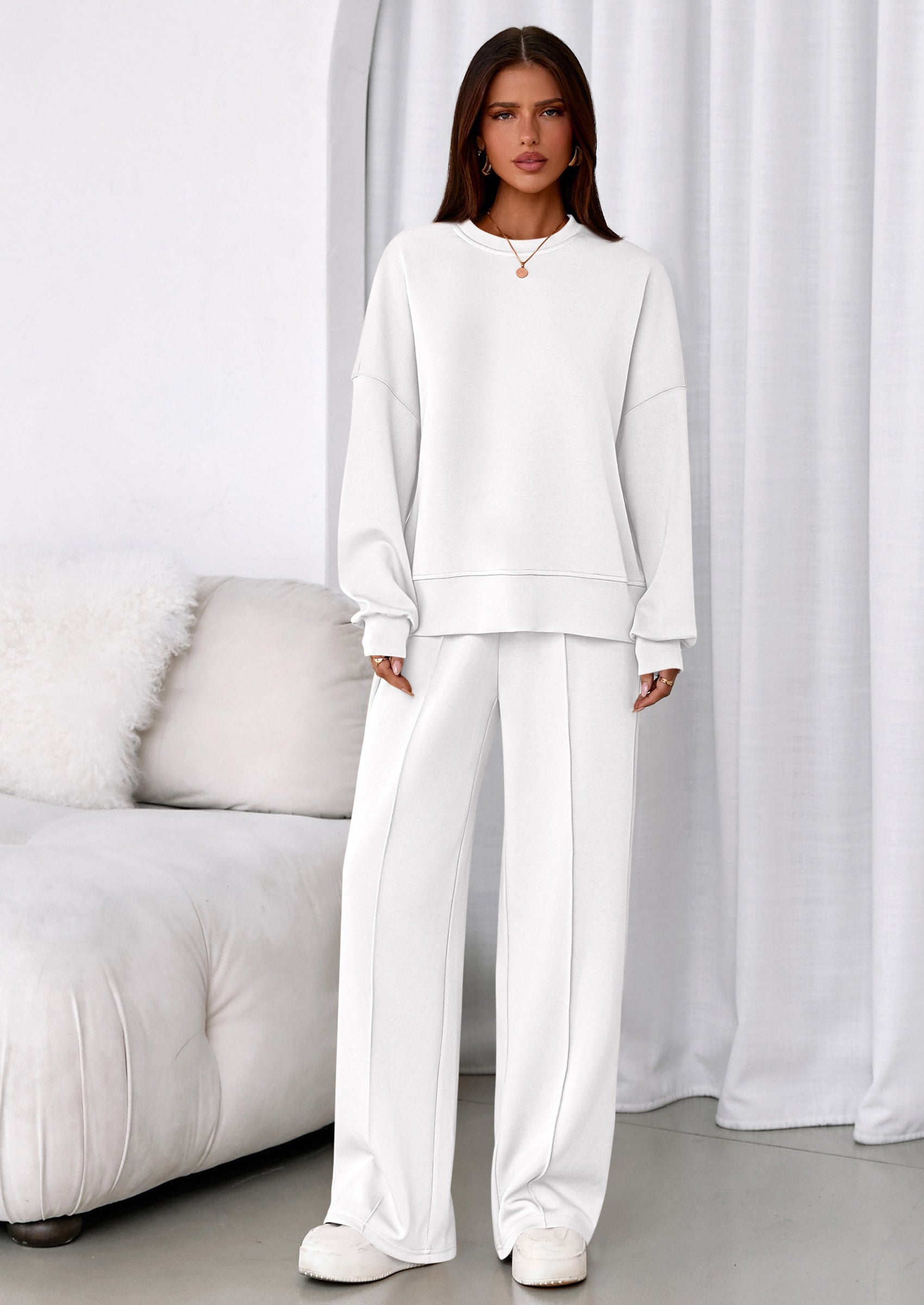 PRETTYGARDEN 2 Piece Sets For Women Fall Trendy Long Sleeve Sweatshirt Wide Leg Pants Loungewear Set Matching Sweatsuit