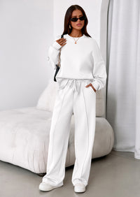 PRETTYGARDEN 2 Piece Sets For Women Fall Trendy Long Sleeve Sweatshirt Wide Leg Pants Loungewear Set Matching Sweatsuit