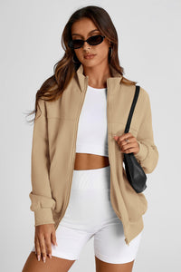 Full Zip Up Long Sleeve Loose Fit Trendy Casual Cardigan with Pockets