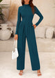 Casual Long Sleeve Mock Neck Wide Leg Jumpsuits