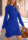 PRETTYGARDEN Women's Spring Fall Ruched Bodycon Mini Dress Long Puff Sleeve Ruffle Fitted Cocktail Party Dresses