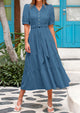 Casual Short Sleeved V-Neck Button Up Lace Up Dress