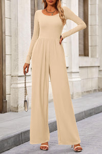 Solid Color Casual Long Sleeve Wide Leg Pants Jumpsuits