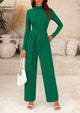 Casual Long Sleeve Mock Neck Wide Leg Jumpsuits