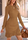 PRETTYGARDEN Women's Spring Fall Ruched Bodycon Mini Dress Long Puff Sleeve Ruffle Fitted Cocktail Party Dresses