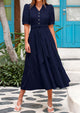 Casual Short Sleeved V-Neck Button Up Lace Up Dress