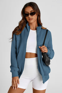 Full Zip Up Long Sleeve Loose Fit Trendy Casual Cardigan with Pockets