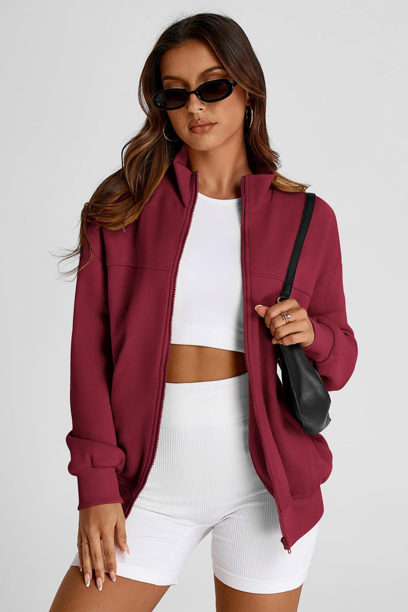 PRETTYGARDEN Women's Spring Fall Fashion Full Zip Up Sweatshirt Long Sleeve Loose Fit Trendy Casual Jacket with Pockets