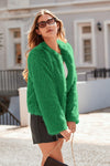 PRETTYGARDEN Women's Winter Coats Fleece Cropped Jacket Faux Fur Long Sleeve Pockets Shaggy Warm Outerwear Fall Clothes