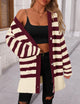 Long Sleeve Button Down Chunky Knit Oversized Striped Cardigan