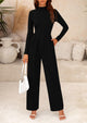 Casual Long Sleeve Mock Neck Wide Leg Jumpsuits