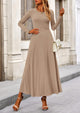 Casual Ribbed Knit Long Sleeve Crop Tops Maxi Flowy Skirts Two Piece Sets