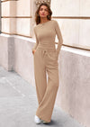 PRETTYGARDEN Women's 2 Piece Lounge Sets Fall Fashion Long Sleeve Crop Top Wide Leg Pants Matching Sets Clothing