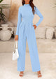 Casual Long Sleeve Mock Neck Wide Leg Jumpsuits