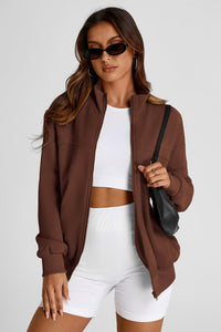 Full Zip Up Long Sleeve Loose Fit Trendy Casual Cardigan with Pockets