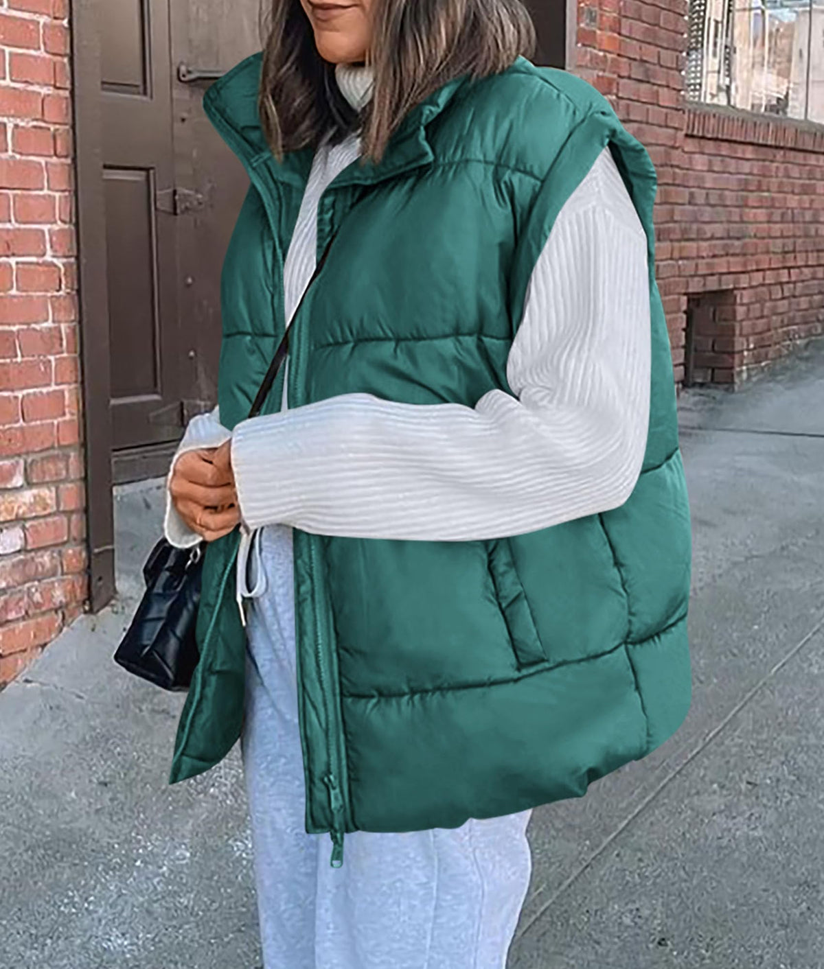 Casual Stand Collar Lightweight Sleeveless Zip Up Padded Coats