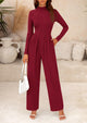 Casual Long Sleeve Mock Neck Wide Leg Jumpsuits