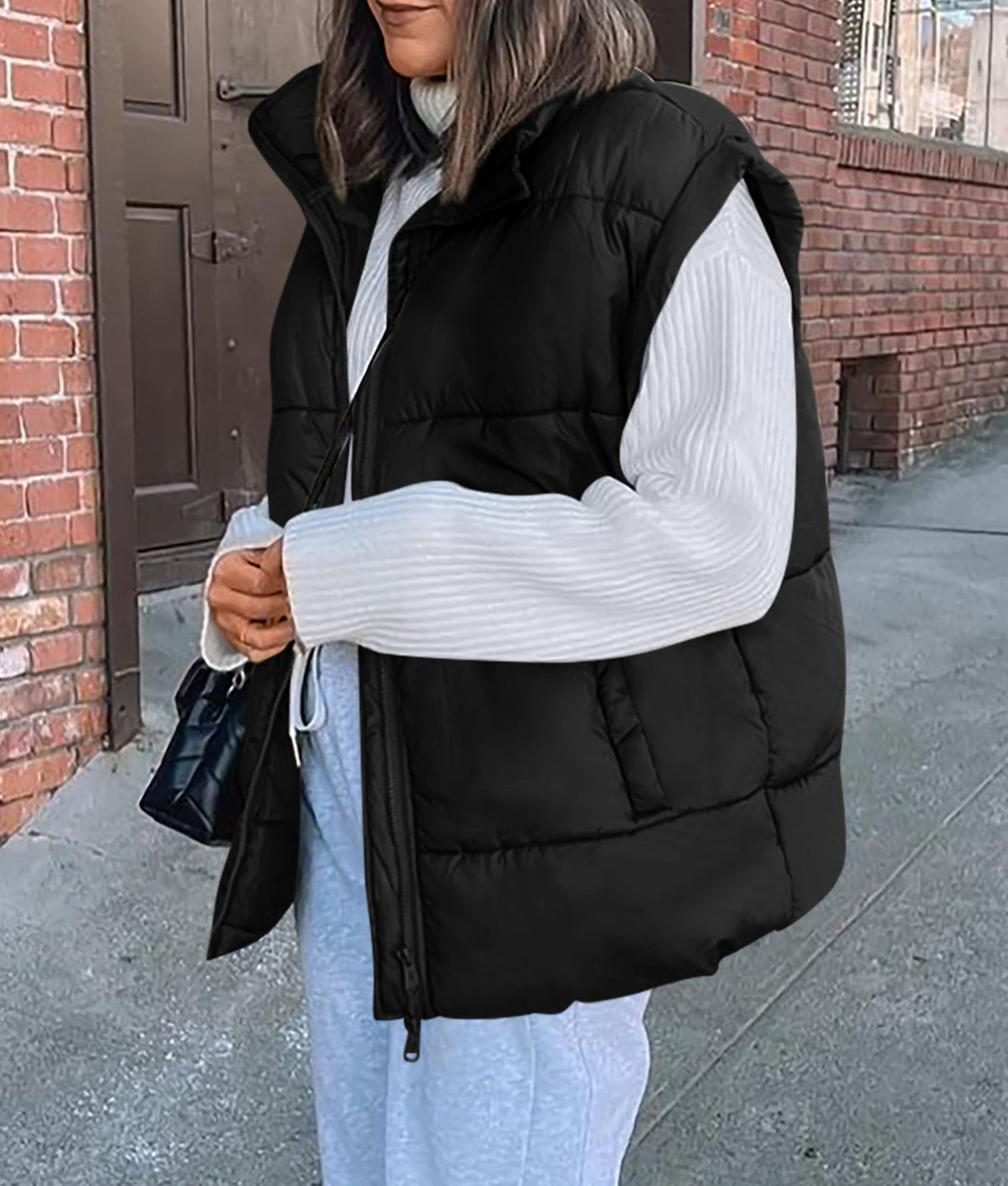 Casual Stand Collar Lightweight Sleeveless Zip Up Padded Coats