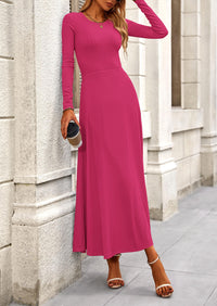 Casual Ribbed Knit Long Sleeve Crop Tops Maxi Flowy Skirts Two Piece Sets