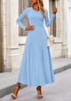 Casual Ribbed Knit Long Sleeve Crop Tops Maxi Flowy Skirts Two Piece Sets