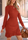 PRETTYGARDEN Women's Spring Fall Ruched Bodycon Mini Dress Long Puff Sleeve Ruffle Fitted Cocktail Party Dresses
