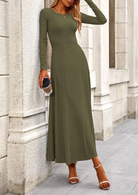 Casual Ribbed Knit Long Sleeve Crop Tops Maxi Flowy Skirts Two Piece Sets