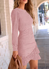 PRETTYGARDEN Women's Spring Fall Ruched Bodycon Mini Dress Long Puff Sleeve Ruffle Fitted Cocktail Party Dresses