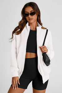 Full Zip Up Long Sleeve Loose Fit Trendy Casual Cardigan with Pockets