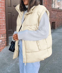 Casual Stand Collar Lightweight Sleeveless Zip Up Padded Coats
