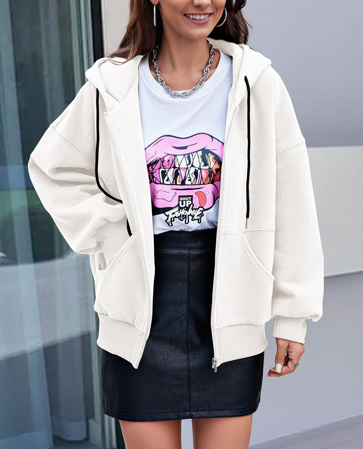Zip Up Long Sleeve Loose Fit Y2K Casual Hoodies Cardigan