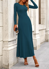 Casual Ribbed Knit Long Sleeve Crop Tops Maxi Flowy Skirts Two Piece Sets