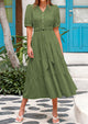 Casual Short Sleeved V-Neck Button Up Lace Up Dress