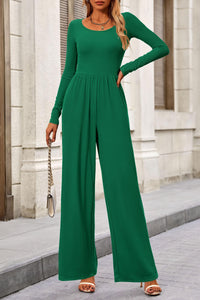 Solid Color Casual Long Sleeve Wide Leg Pants Jumpsuits