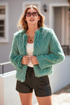 PRETTYGARDEN Women's Winter Coats Fleece Cropped Jacket Faux Fur Long Sleeve Pockets Shaggy Warm Outerwear Fall Clothes