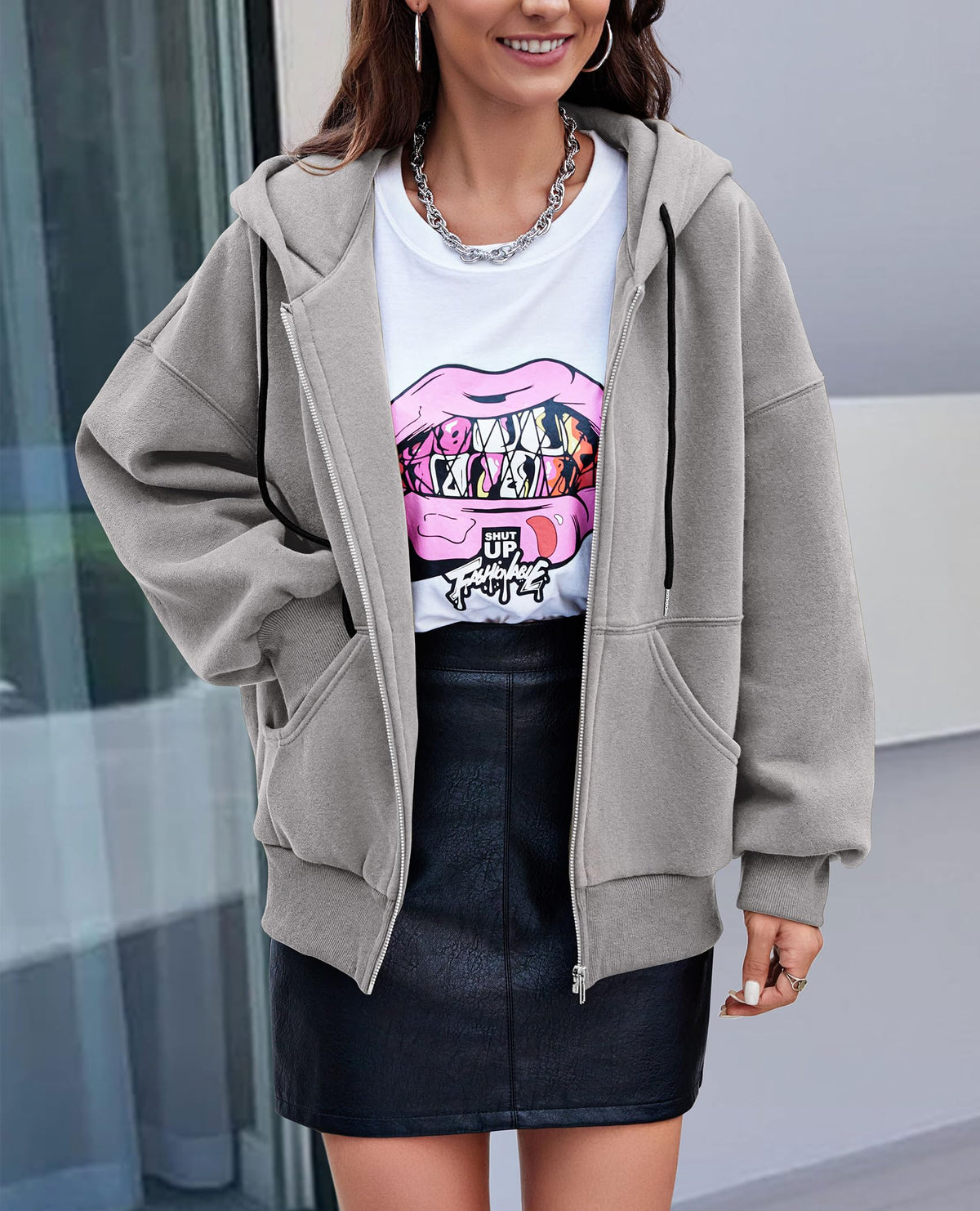 Zip Up Long Sleeve Loose Fit Y2K Casual Hoodies Cardigan