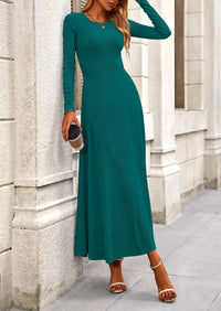 Casual Ribbed Knit Long Sleeve Crop Tops Maxi Flowy Skirts Two Piece Sets