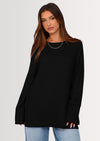 PRETTYGARDEN Women's Knit Fall Sweaters Long Sleeve Pullover Crewneck Split Hem Oversized Tunic Sweater Tops Winter Clothing