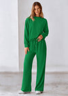 PRETTYGARDEN 2 Piece Long Sleeve Pullover Tops and Wide Leg Pants Knitted Lounge Sets