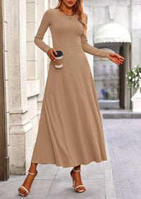 Casual Ribbed Knit Long Sleeve Crop Tops Maxi Flowy Skirts Two Piece Sets