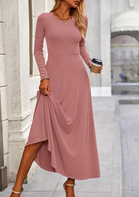 Casual Ribbed Knit Long Sleeve Crop Tops Maxi Flowy Skirts Two Piece Sets